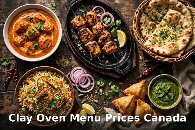 Clay Oven Indian food spread, Clay Oven menu prices Canada 2026
