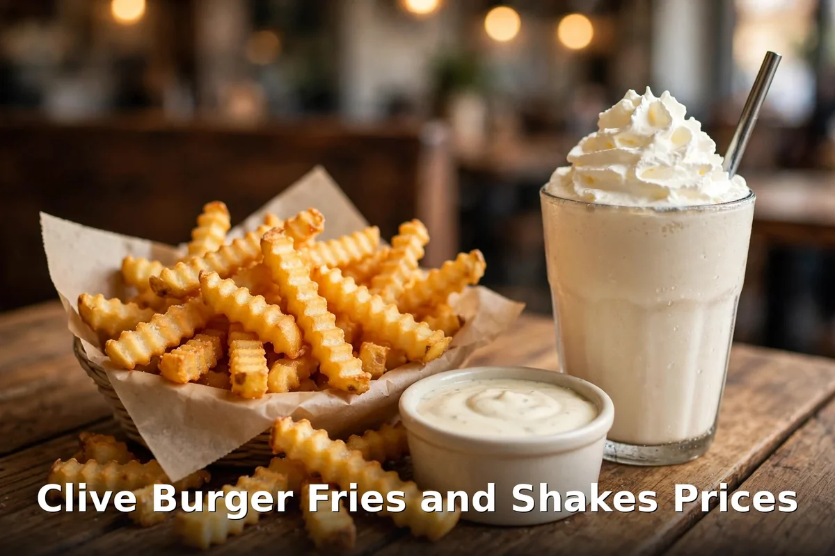 Clive Burger custard shake and crinkle fries with Clive sauce