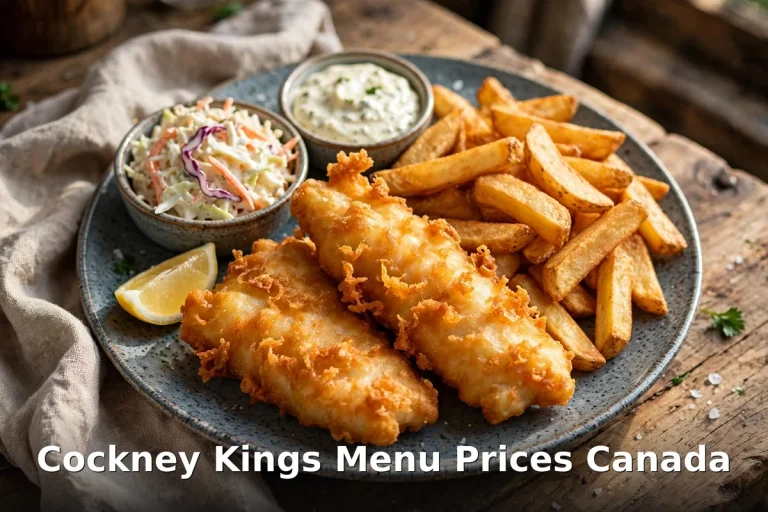 Cockney Kings menu prices Canada - crispy battered fish and chips with coleslaw and tartar sauce, cockney kings menu prices
