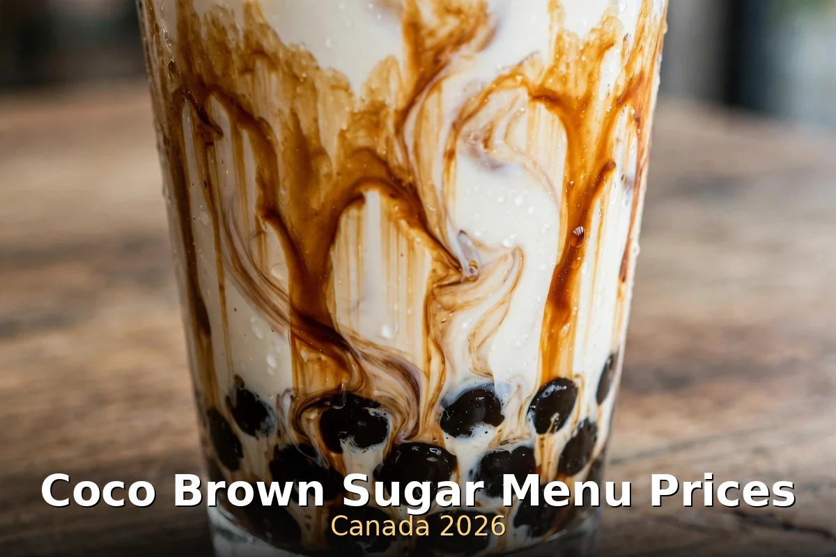 Coco brown sugar pearl latte with caramel swirl and black pearls, coco brown sugar menu prices Canada