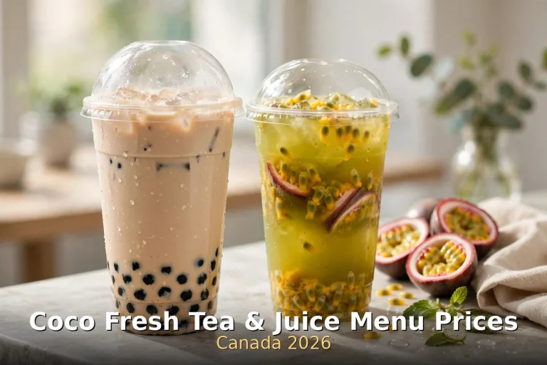 CoCo Fresh Tea and Juice bubble tea cups, coco fresh tea juice menu prices canada 2026