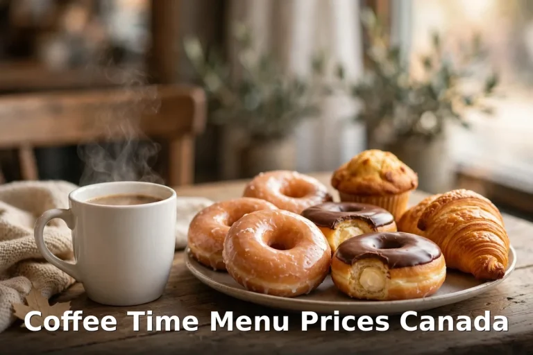 Coffee Time menu prices Canada 2026: coffee cup and donuts, coffee time menu prices canada