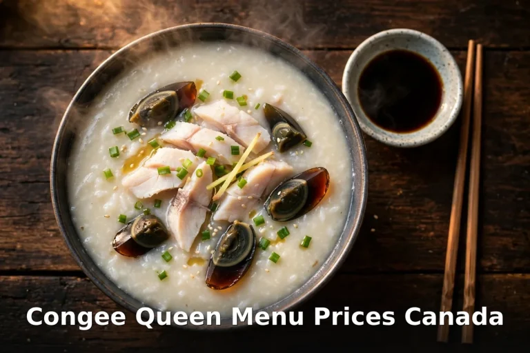 Congee Queen menu prices Canada 2026: sliced fish and preserved egg congee bowl