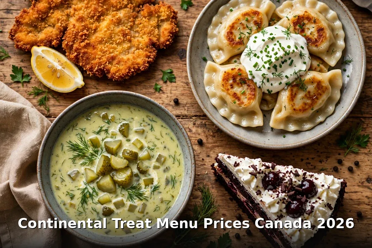 Continental Treat menu prices Canada 2026 - schnitzel, pierogies and European bistro dishes