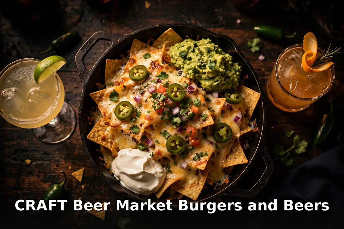 CRAFT Beer Market burgers and beers prices Canada: loaded nachos and craft cocktails at a Canadian pub