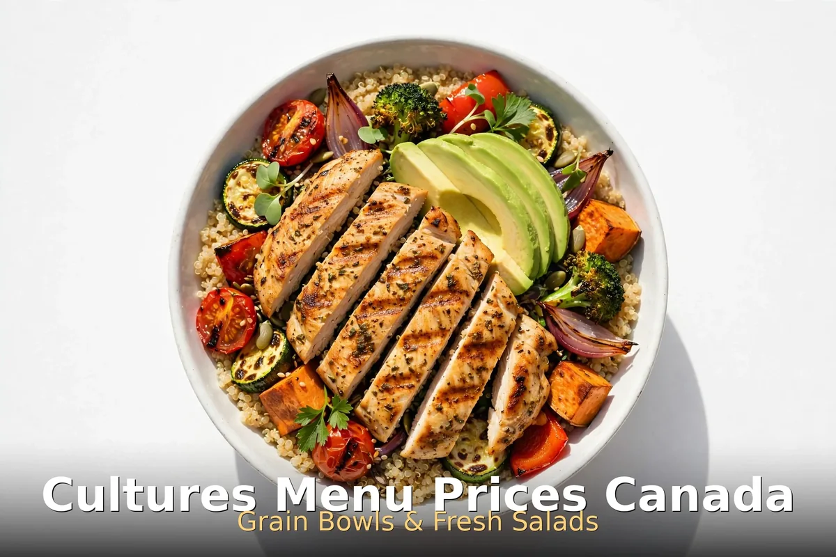 Cultures grain bowl with grilled chicken, avocado and vegetables, cultures grain bowls prices Canada