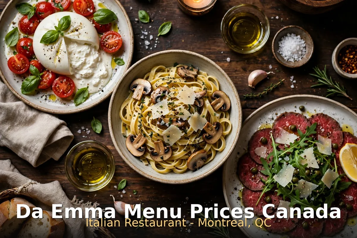 Da Emma menu prices Canada 2026: Italian antipasti and pasta spread at Da Emma Montreal, da emma menu prices