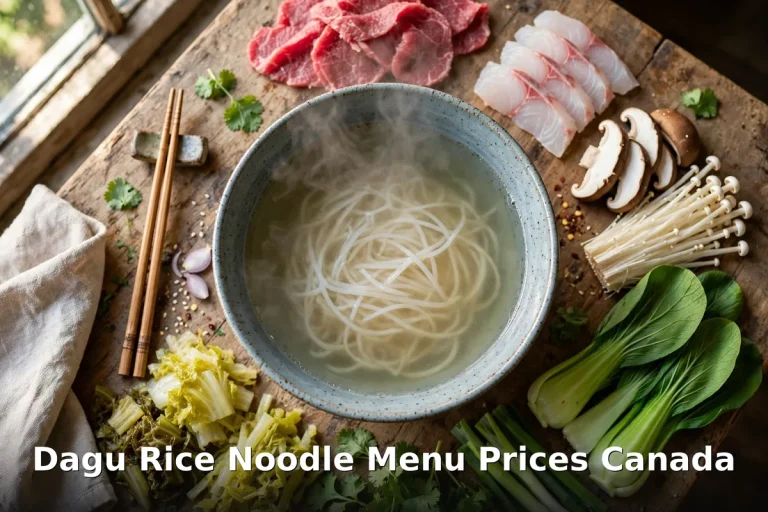 Dagu Rice Noodle Menu Prices Canada 2026 featured image showing crossing-the-bridge rice noodle soup with beef, fish and fresh vegetables