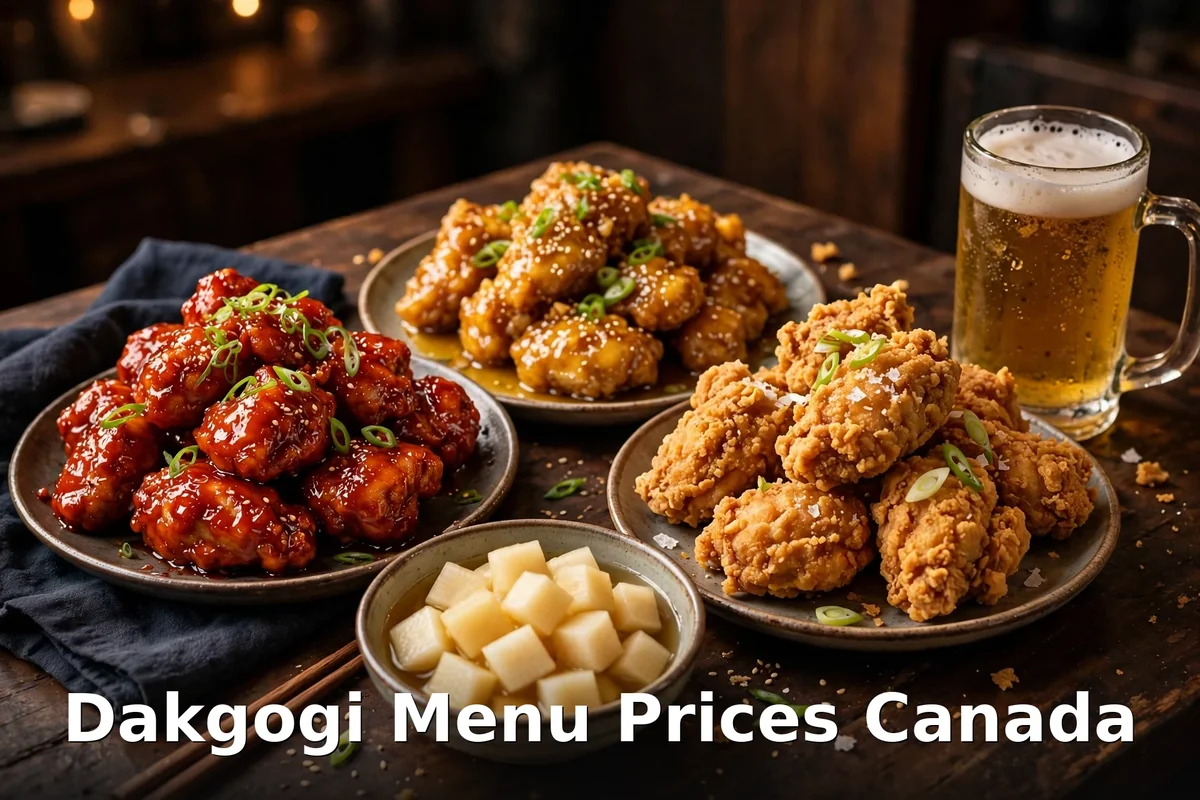 Dakgogi Korean fried chicken spread photo, Dakgogi menu prices Canada