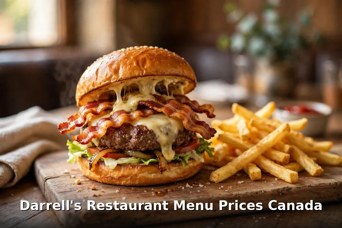 Darrell's Restaurant bacon cheeseburger with fries, Darrell's Restaurant menu prices Canada 2026