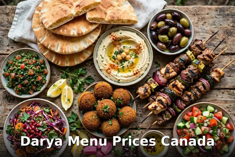 Darya menu prices Canada 2026, Eastern Mediterranean mezze spread