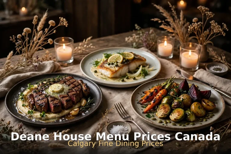 Deane House menu prices Canada 2026: prairie fine dining spread at Deane House Calgary, Deane House menu prices