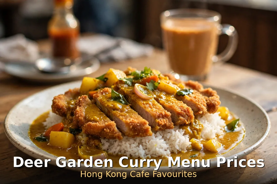 Deer Garden curry pork chop on rice with vegetables, deer garden curry menu prices