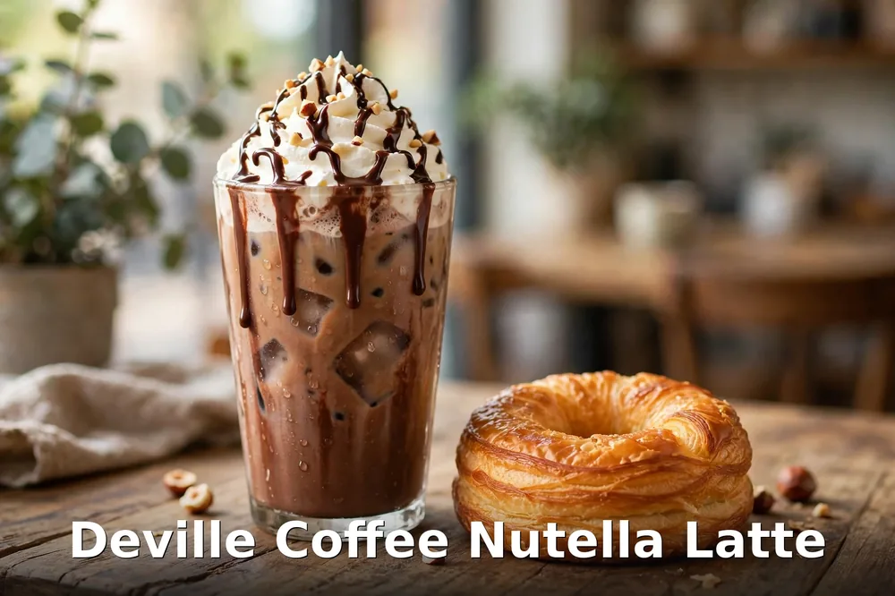 Deville Coffee Nutella Latte price Canada: iced Nutella latte with a fresh cronut pastry