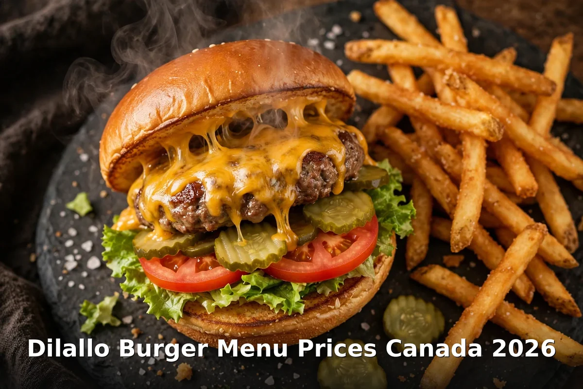 Dilallo Burger menu prices Canada 2026: Buck burger with capicola, hot peppers and steamed bun