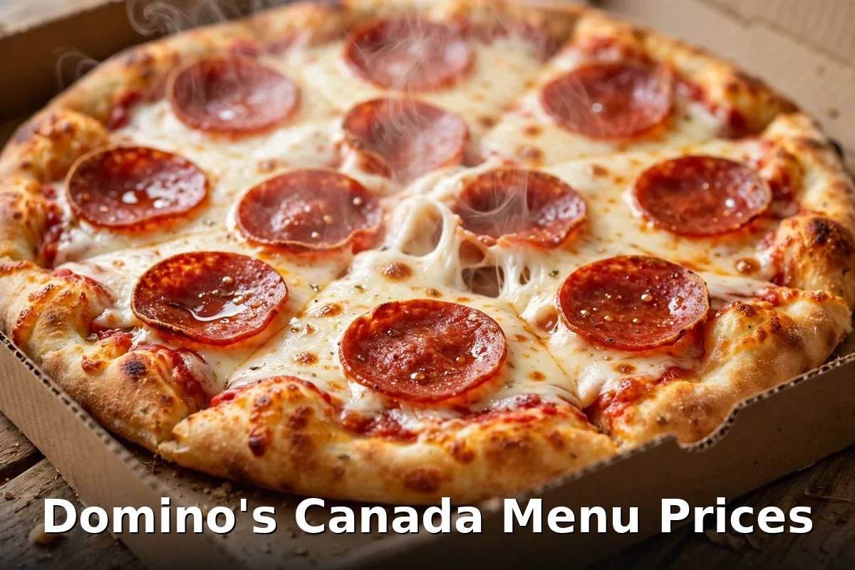 Domino's Canada menu prices - steaming pepperoni pizza fresh from the oven