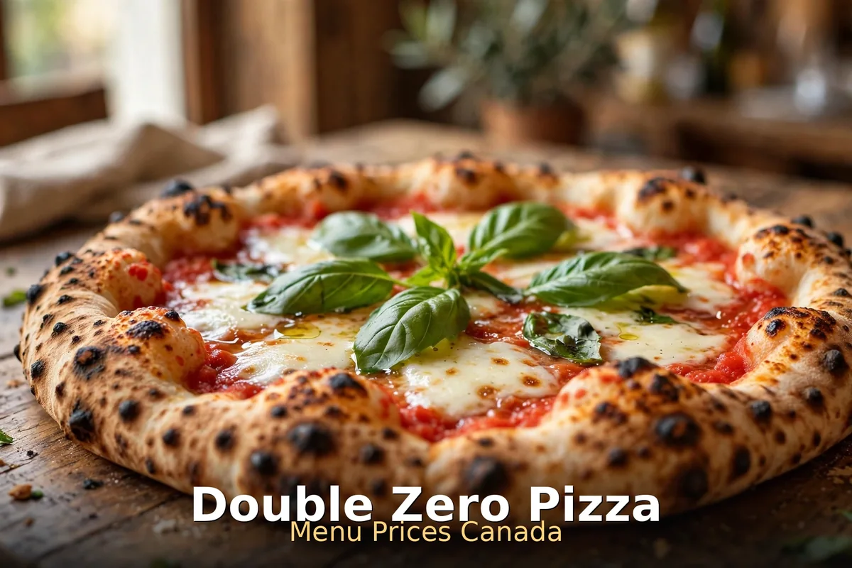 Double Zero Pizza menu prices Canada 2026: wood-fired margherita pizza with basil