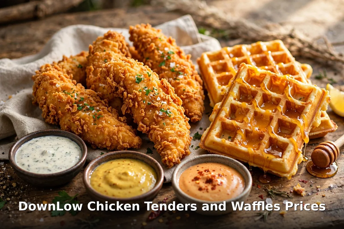 DownLow chicken tenders and waffles prices Canada: crispy tenders with waffles and dipping sauces