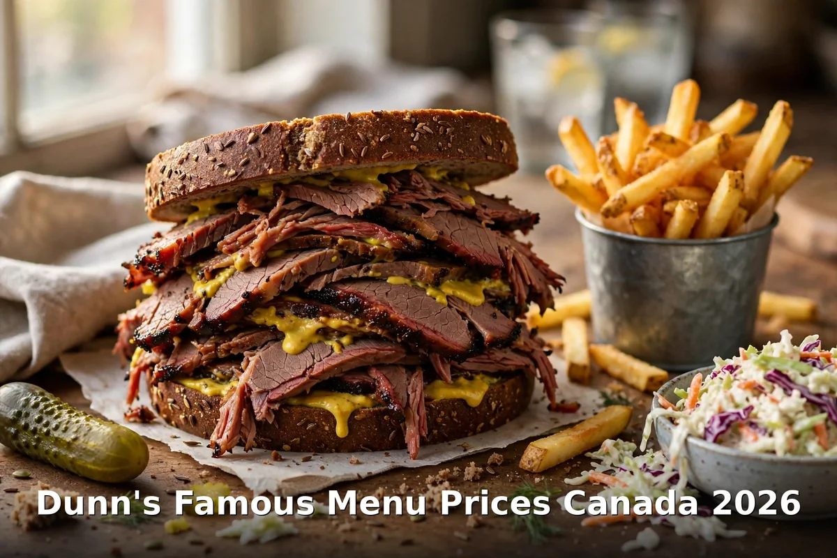 Dunn's Famous menu prices Canada 2026: smoked meat sandwich on rye