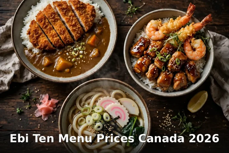 Ebi Ten menu prices Canada - Japanese fast food spread with katsu curry and rice bowls, ebi ten menu prices canada
