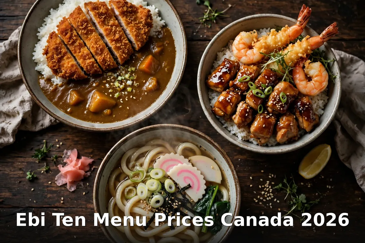 Ebi Ten menu prices Canada - Japanese fast food spread with katsu curry and rice bowls, ebi ten menu prices canada