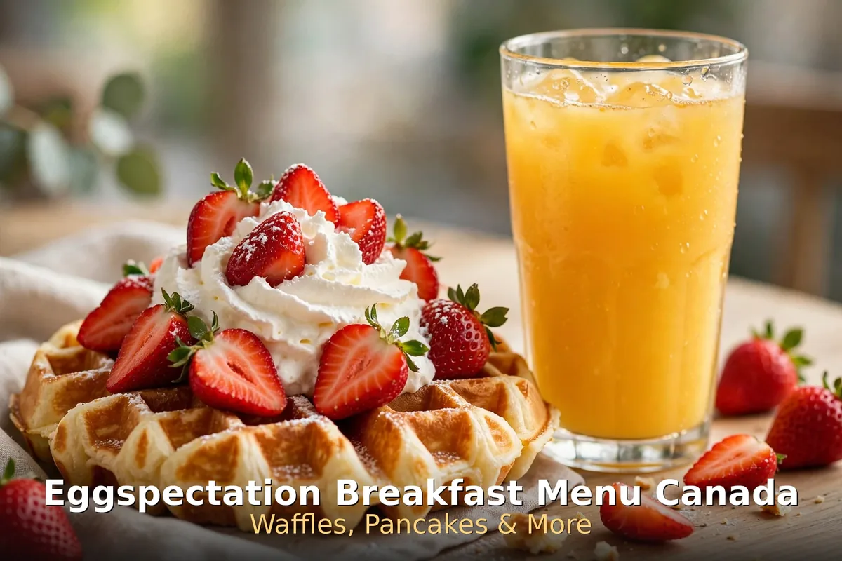eggspectation menu prices canada 2026: stack of golden pancakes with berries and maple syrup at breakfast