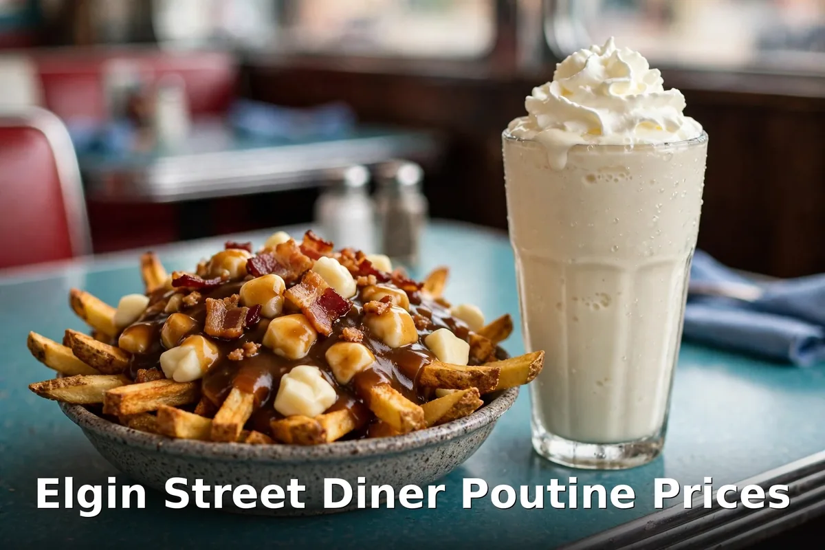 Elgin Street Diner poutine prices Canada, ESD poutine with St. Albert cheese curds and a thick diner milkshake