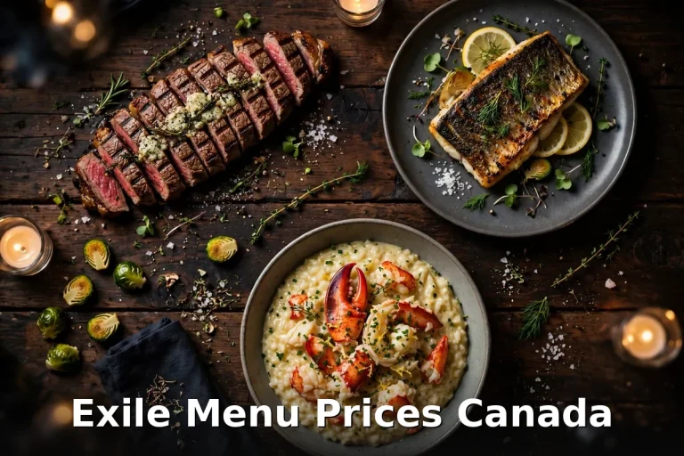 Exile menu prices Canada 2026, contemporary Canadian dinner spread in St. John's