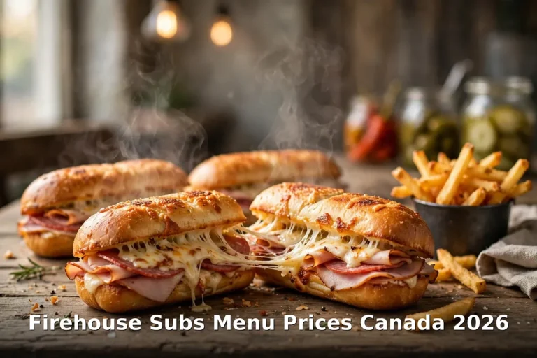 Firehouse Subs Menu Prices Canada 2026, AI steaming hot sub photo with keyword text overlay