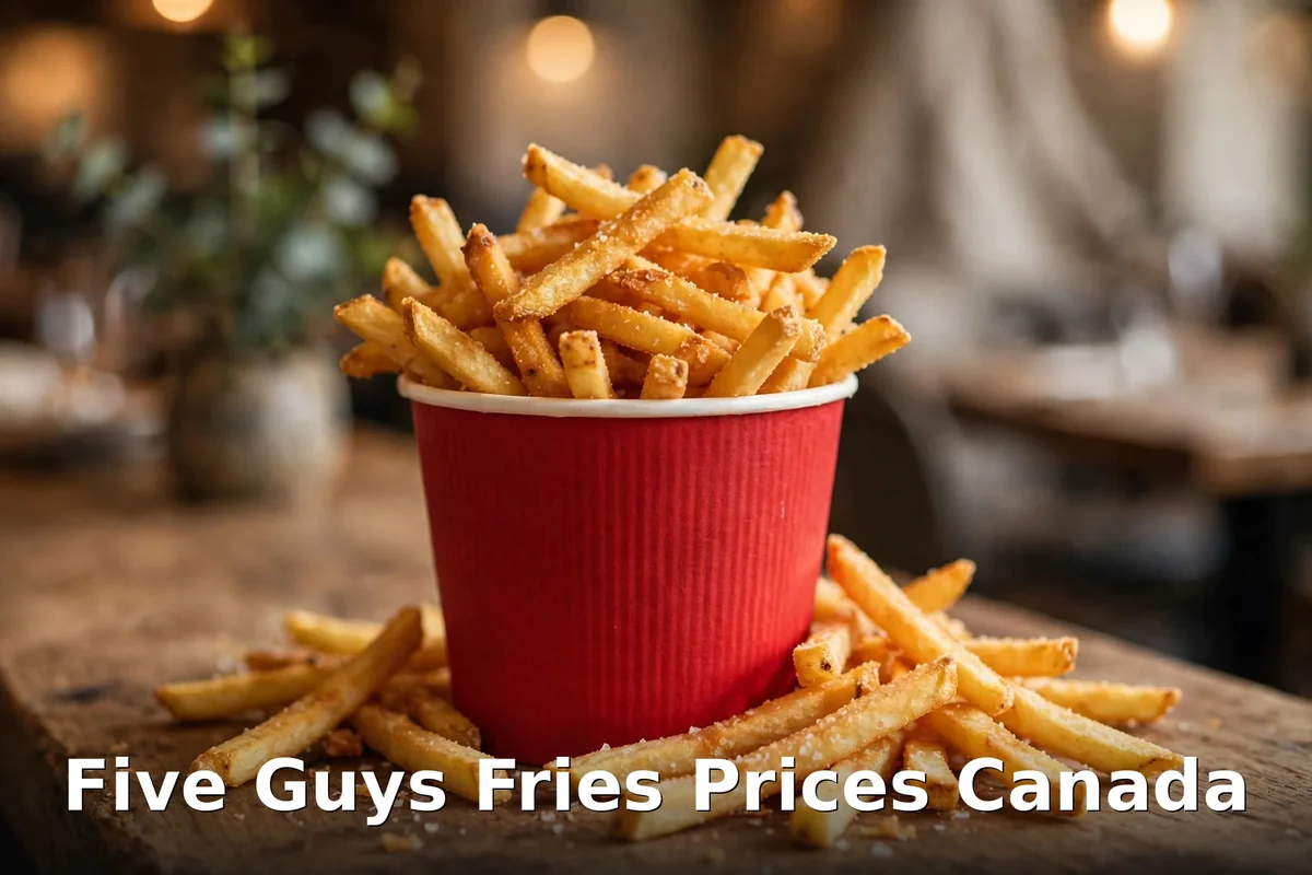 Five Guys boardwalk-style fries in a red cup, five guys fries prices canada