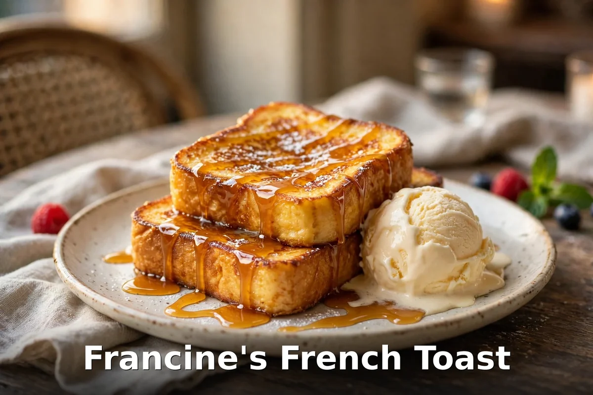 Francine's French toast dessert, Calgary French restaurant dessert menu with honey caramel and honey ice cream