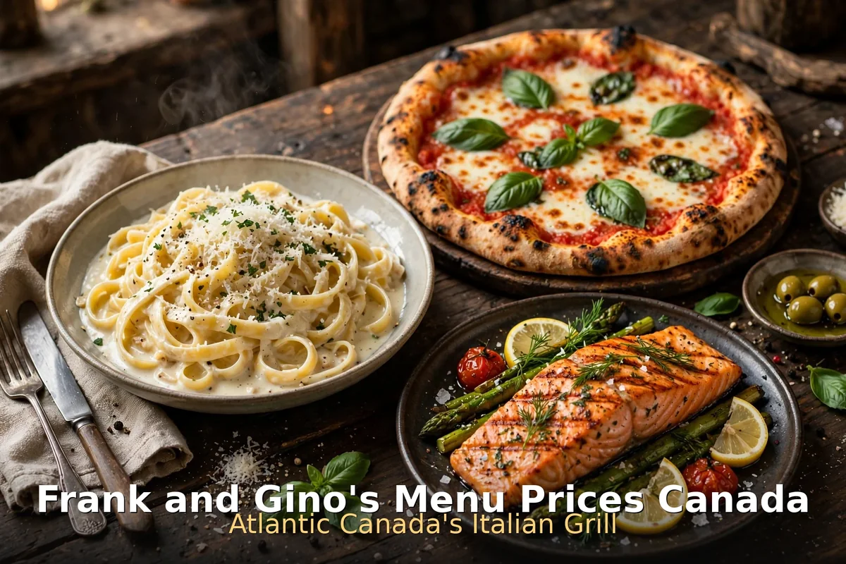Frank and Gino's menu prices Canada 2026: pasta, pizza and grilled salmon