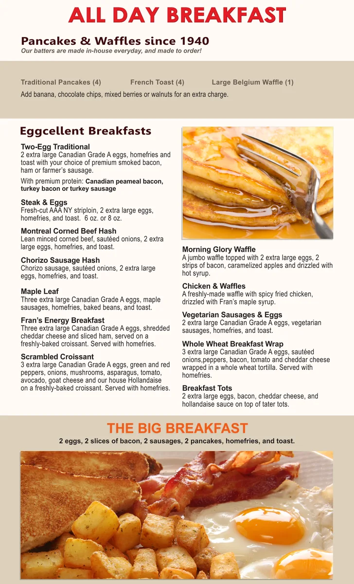frans restaurant menu prices canada: official Fran's all day breakfast menu, Toronto