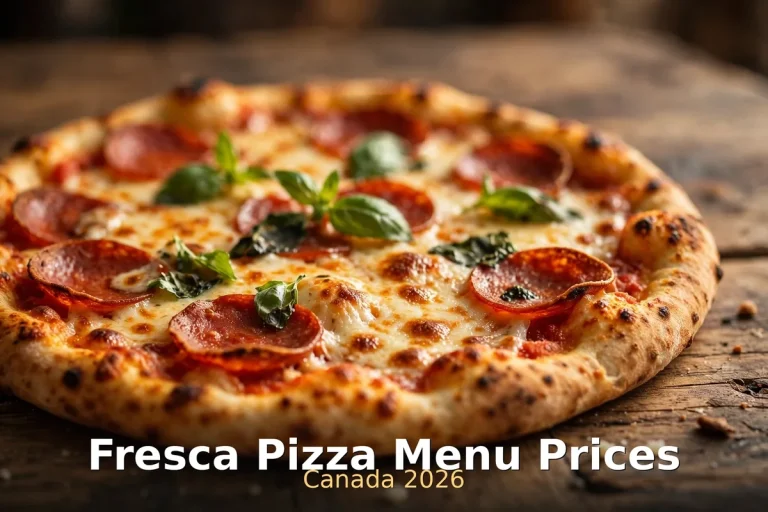 Fresca Pizza menu prices, crispy thin-crust pepperoni pizza at Fresca Pizza Toronto Canada 2026
