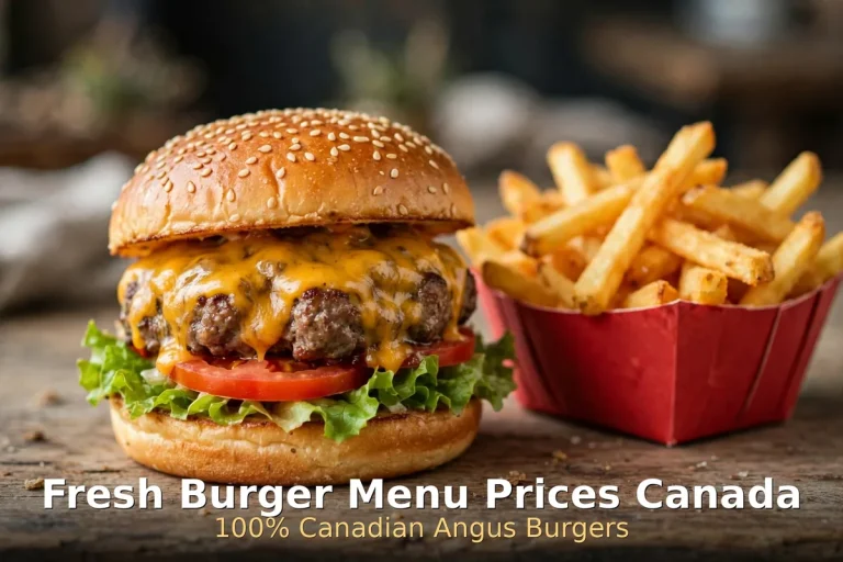 Fresh Burger Angus beef burger photo with the Fresh Burger Menu Prices Canada 2026 text, fresh burger menu prices canada