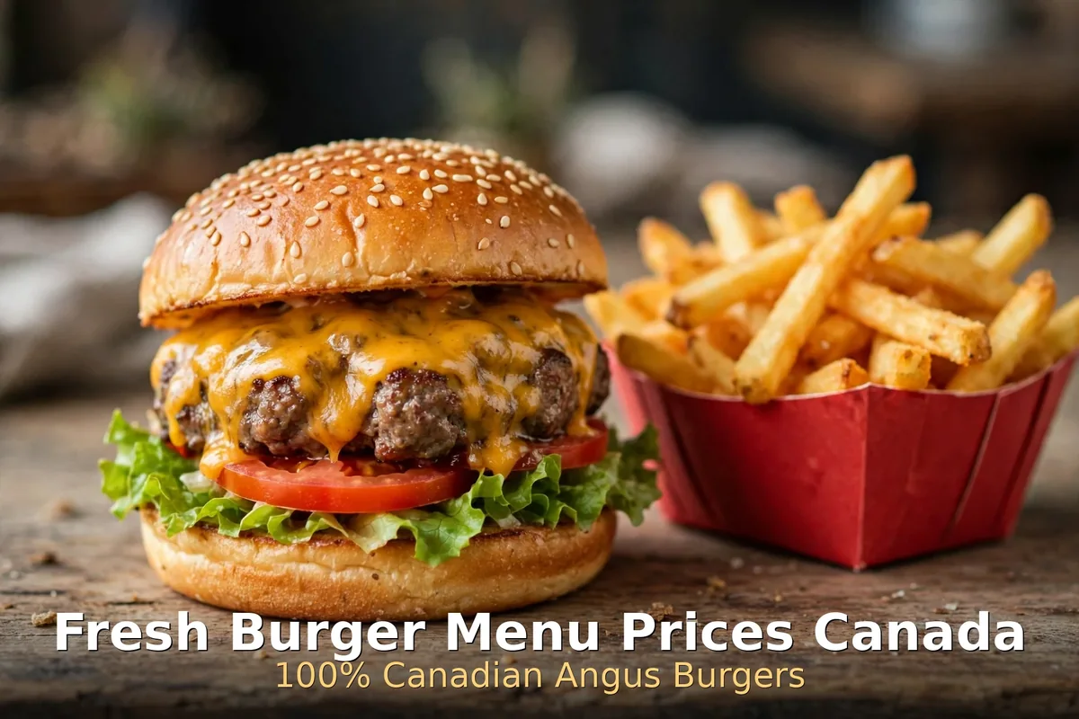 Fresh Burger Angus beef burger photo with the Fresh Burger Menu Prices Canada 2026 text, fresh burger menu prices canada