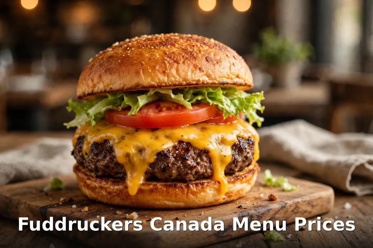 Fuddruckers menu prices Canada 2026: classic cheeseburger on a fresh-baked bun with wedge-cut fries, fuddruckers canada menu prices