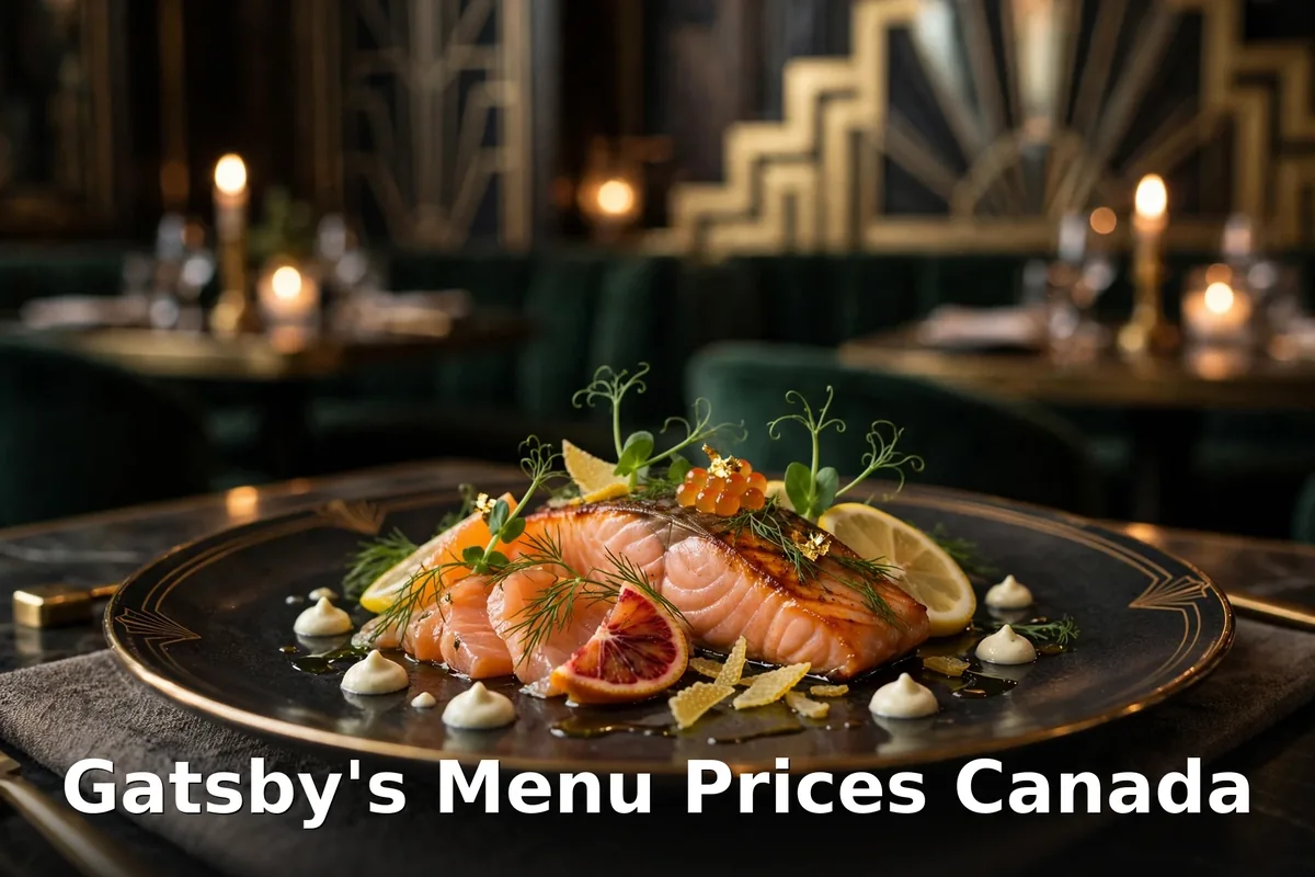 Gatsby's menu prices Canada, Calgary fine dining salmon plate with caviar in an Art Deco dining room