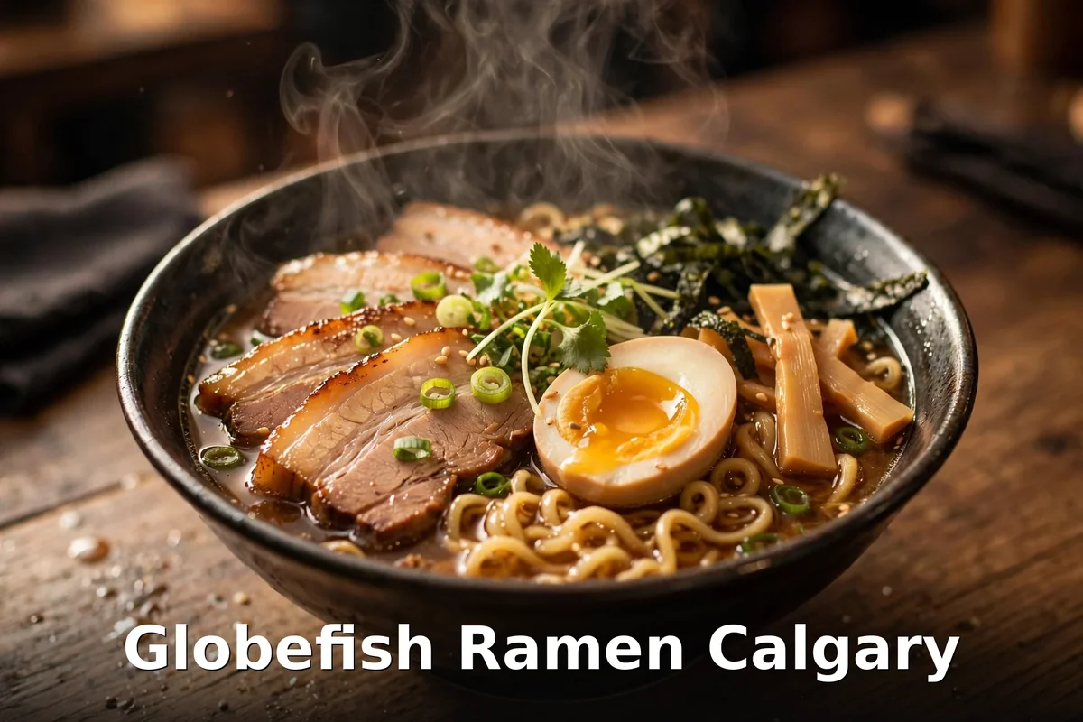 Globefish ramen bowl with chashu pork and soft egg, globefish ramen prices canada