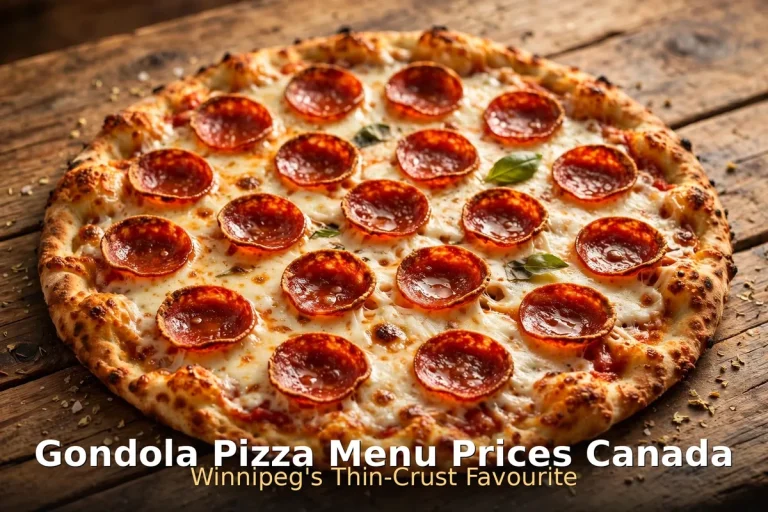 gondola pizza menu prices canada 2026: thin crust cheese pizza with golden crispy crust on a wooden table