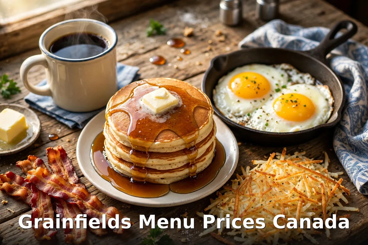 Grainfields family restaurant breakfast spread, Grainfields menu prices Canada 2026