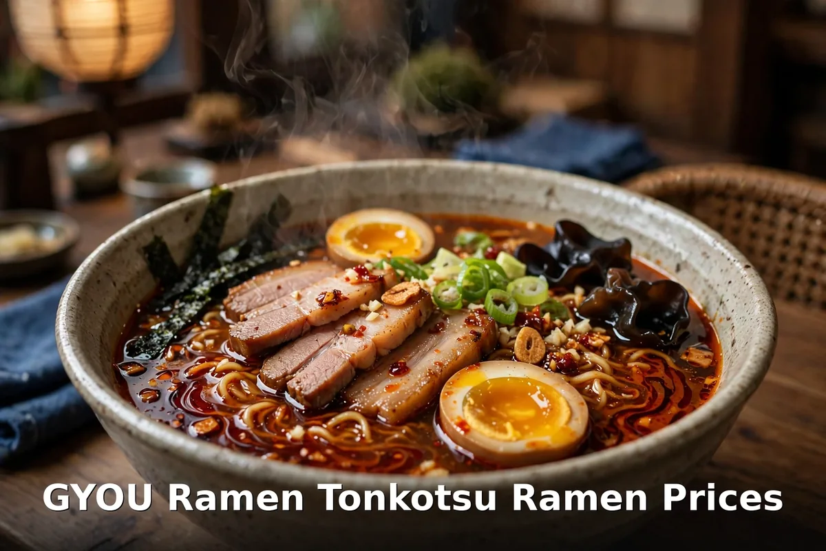 GYOU Ramen tonkotsu ramen bowl with chashu pork and soft egg, gyou ramen prices canada