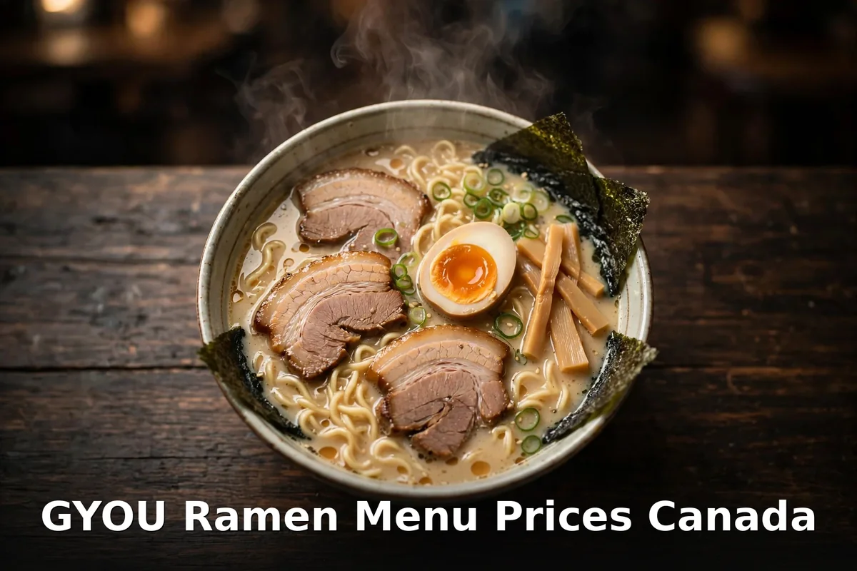 GYOU Ramen menu prices Canada - tonkotsu ramen bowl with pork and soft egg, gyou ramen menu prices