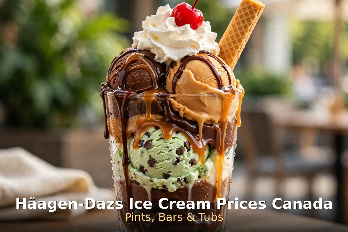 Häagen-Dazs style ice cream sundae with chocolate sauce and cherry, häagen-dazs menu prices canada