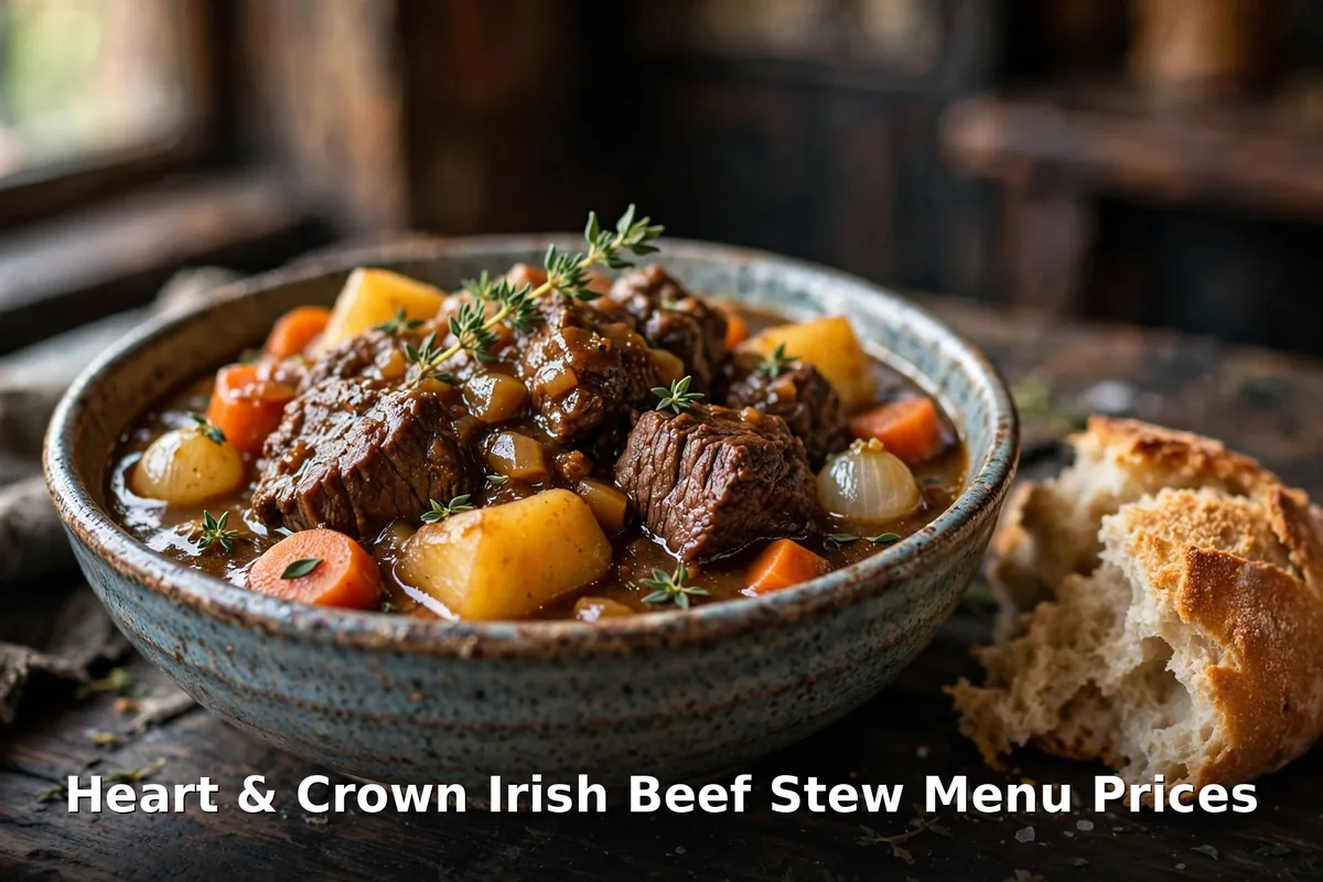 Irish beef stew with bread at an Ottawa Irish pub, heart and crown menu prices canada