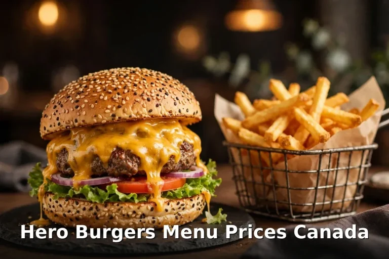 Hero Burgers menu prices Canada 2026 featured: AI-generated cheeseburger and fries photo
