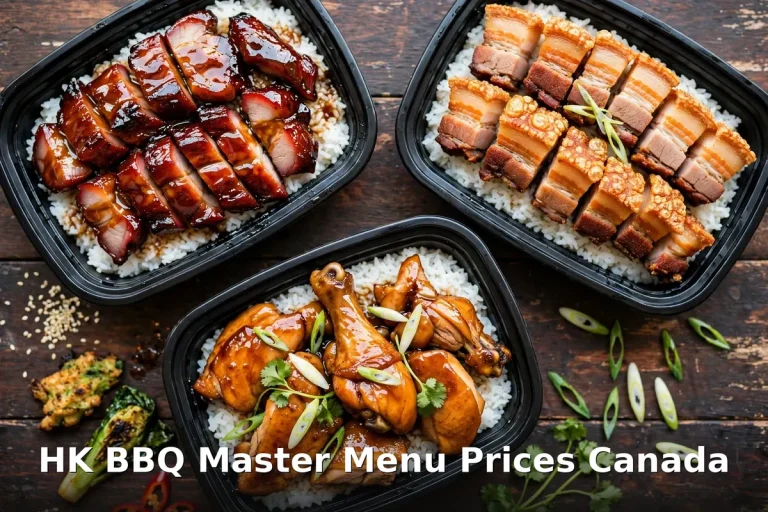 HK BBQ Master menu prices Canada 2026: Hong Kong BBQ takeout spread with char siu, crispy roast pork and soy chicken over rice in Richmond BC