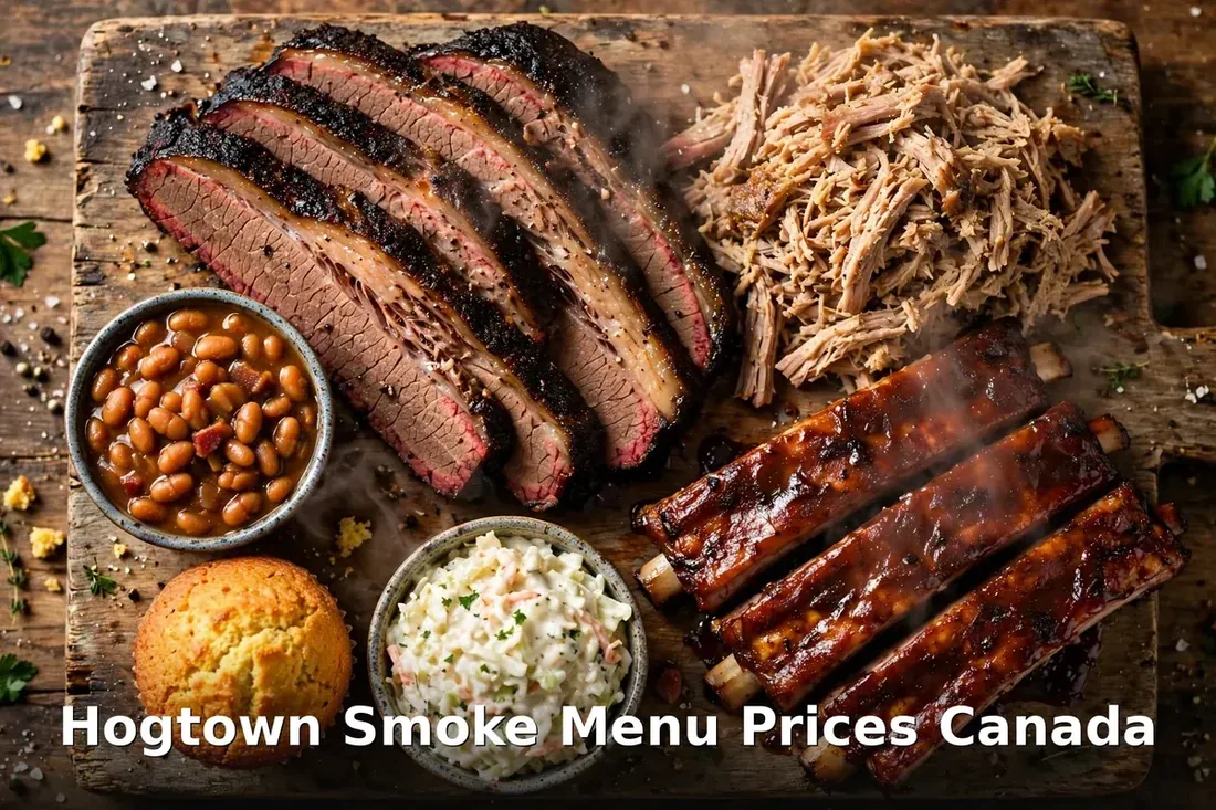 Hogtown Smoke menu prices Canada - Southern BBQ platter with brisket and ribs on butcher paper, hogtown smoke menu prices