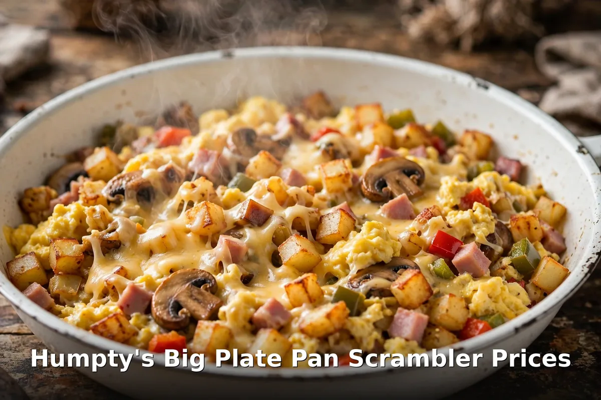 Humpty's Big Plate Pan-Scrambler skillet with eggs, hashbrowns and cheese sauce, humpty's pan scrambler price, humpty's menu prices canada