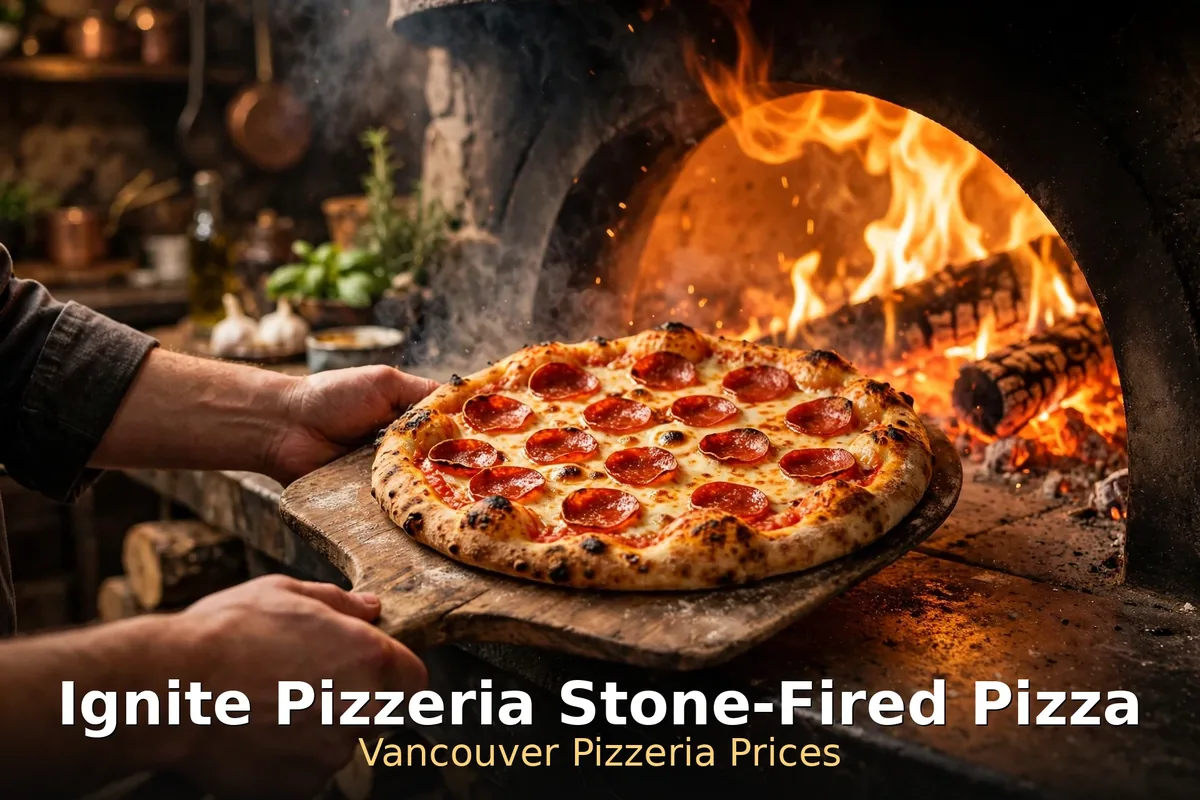 Ignite Pizzeria stone-fired pizza with blistered crust, ignite pizzeria vancouver prices canada